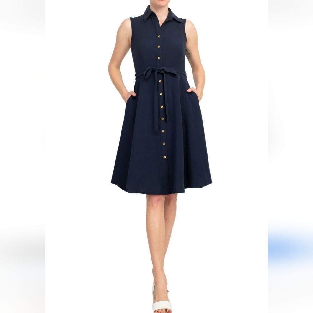 Sharagano Navy Blue Shirtwaist Dress